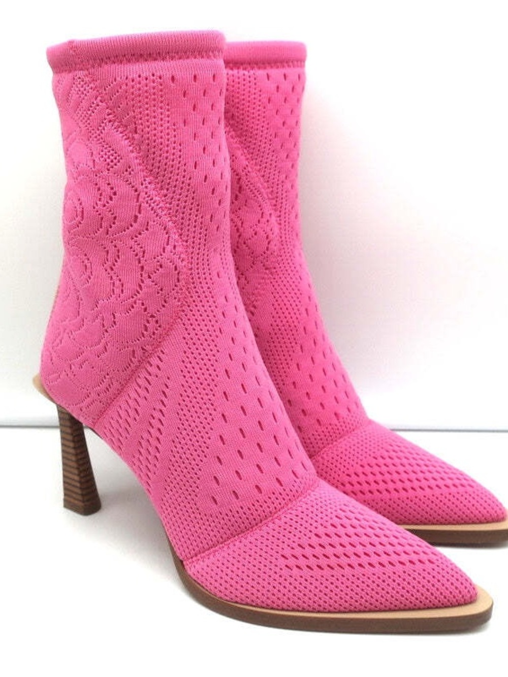 Fendi FFrame Jacquard Mesh Knit Ankle Boots Pink size 39